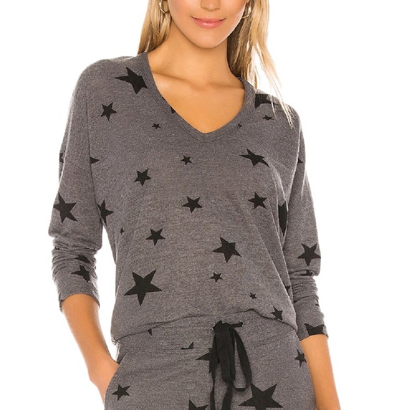 Sundry Grey with Black Stars V-Neck Sweater CAN BUNDLE WITH JOGGERS